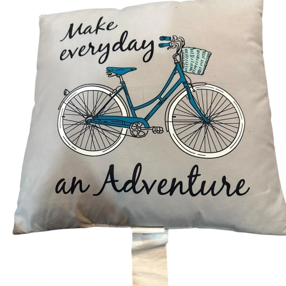 Decorative Pillow with Bicycle Design “Make Everyday an Adventure” EUC